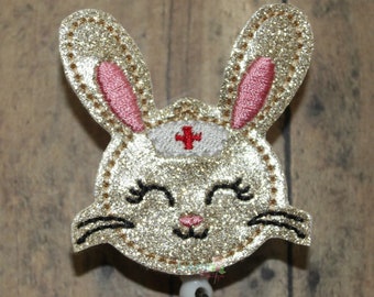 Bunny Nurse Vinyl Badge Reel, Bunny Badge Reel, Badge Reel, Retractable Badge, Work ID Holder, Work ID Badge,  ID Badge Holder, Badge Holder