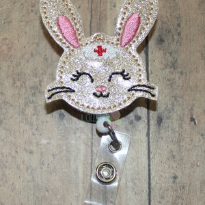 Bunny Nurse Vinyl Badge Reel, Bunny Badge Reel, Badge Reel, Retractable Badge, Work ID Holder, Work ID Badge, ID Badge Holder, Badge Holder image 3