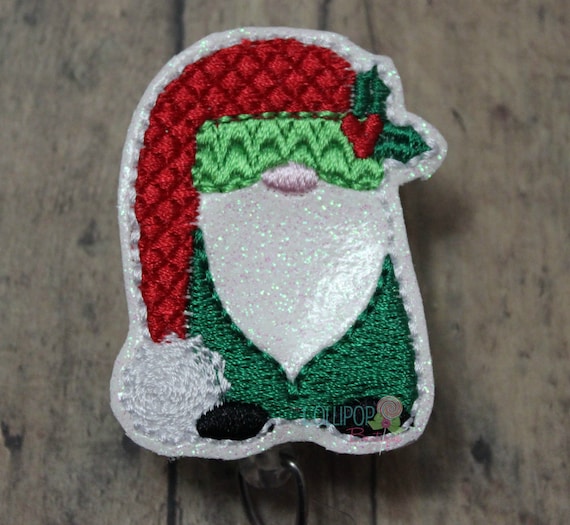 Glitter Christmas Gnome Badge Reel, Gnome Badge Reel, Holiday