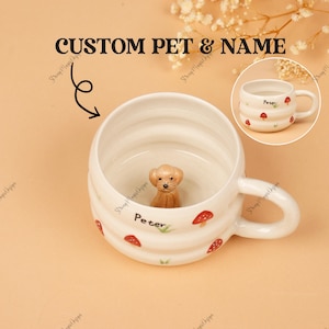 Personalized Pet Photo Mug: Handmade Ceramic Coffee Cup, Mushroom Design