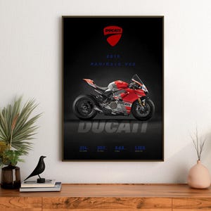 Pôster da motocicleta Ducati Panigale V4S 2019 | Impressão artística de motocicleta de alto desempenho
