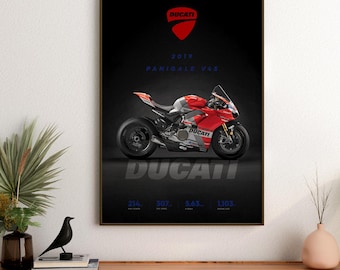 2019 Ducati Panigale V4S Motorcycle Poster | High-Performance Motorcycle Art Print
