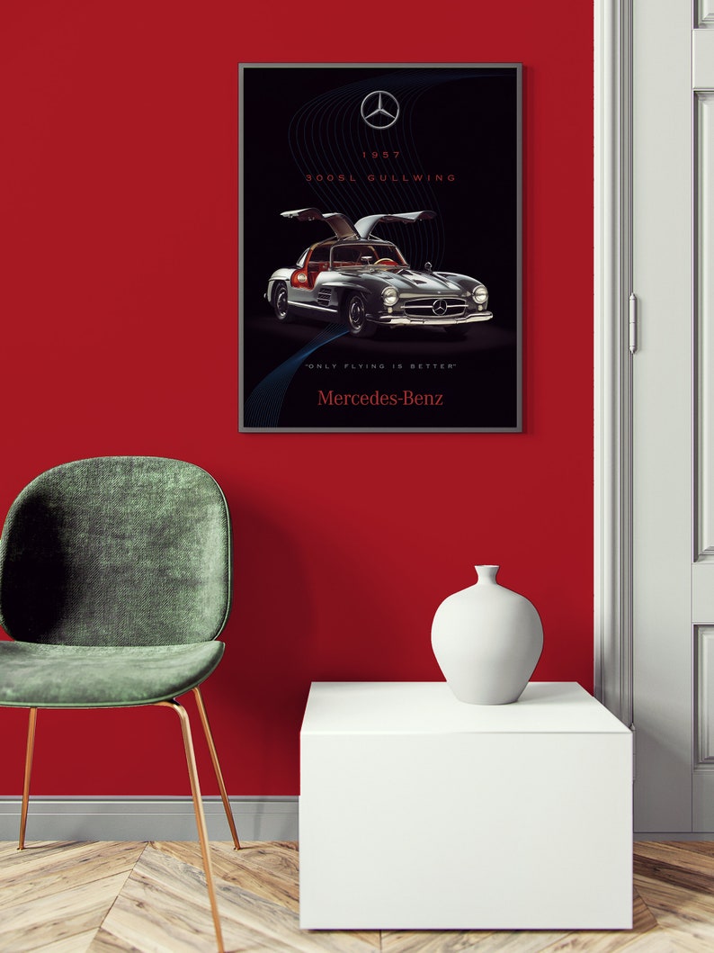 Mercedes 300 SL Gullwing Poster - Iconic Vintage Car Art Print ...