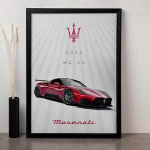 2023 Maserati MC20 Digital Poster - High-Performance Maserati Supercar Wall Art - Luxury Sports Car Print for Collectors