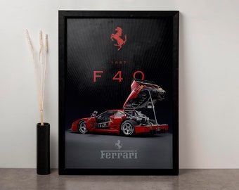 Póster del superdeportivo Ferrari F40: Arte icónico de un deportivo (descarga digital)