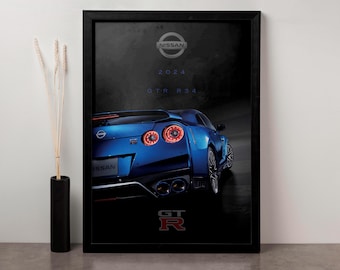 日産スカイライン R34 GTR 水彩画アートプリント – 限定版（デジタル