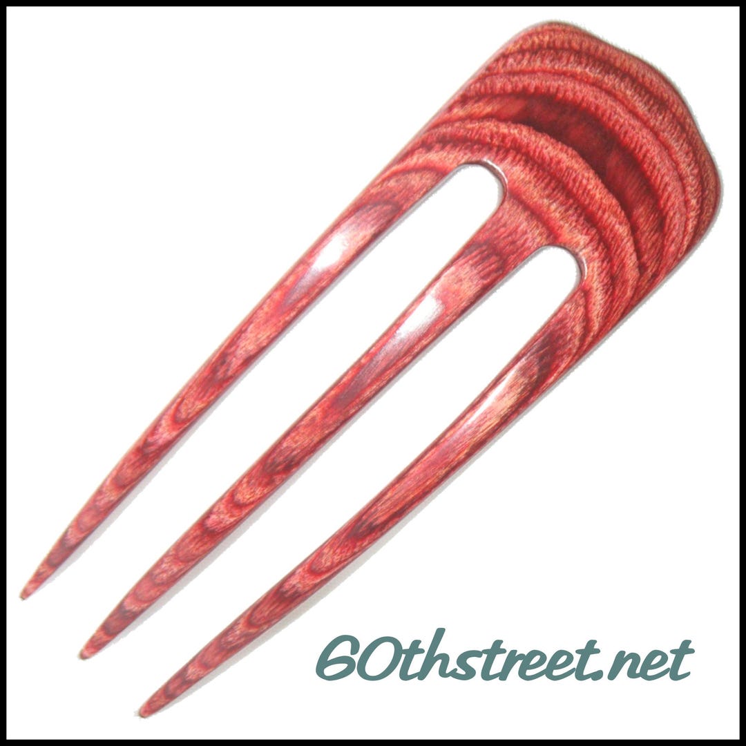 Barb Style 3 Prong 4 1/2 Inch Barb Style Hair Fork Made of Light Rose Webbwood ...