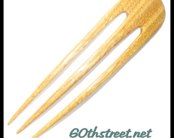 3 Prong 5 1/2 inch Abby Style Hair Fork made from Canarywood Natural Wood - 8836AB