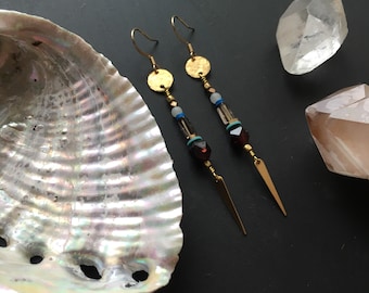 Poro // Garnet , smokey quartz, amazonite earrings