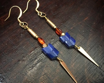 Yuhi // Lapis and Amber Arrow earrings