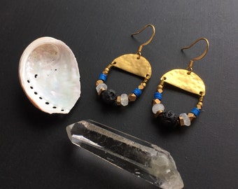 Lava and Moonstone Earrings