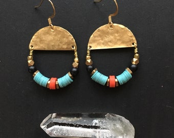 Tori // Onyx, turquoise and red vintage sequin earrings