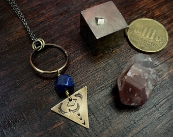 Minna Necklace // Lapis and Stamped Triangle necklace