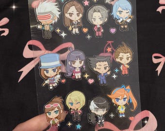 Hoja de pegatinas transparentes de Ace Attorney