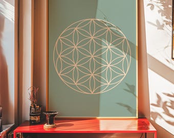 Stampa artistica "Seme della Vita" con geometria sacra, decorazione eterea per la casa.