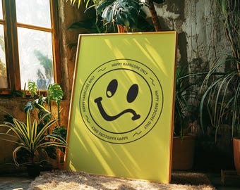 Happy Hardcore Rave Poster, Acid House Smiley Face Art