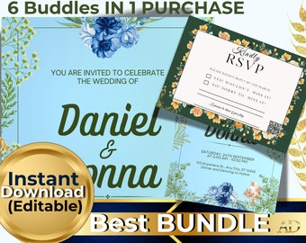 invitación de boda, Código QR de paquete de invitación de boda minimalista, Conjunto de plantillas de invitación mínimas, Suite de invitación moderna, Tarjeta de detalles AT10,