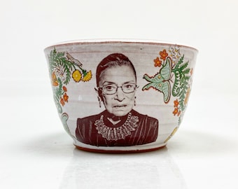 Handmade bowl featuring Ruth Bader Ginsburg