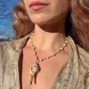 Golden Mermaid Necklace with Pearls
