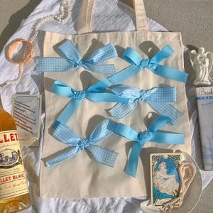 Baby Blues Schleife Einkaufstasche | Satinband-Einkaufstasche für Winter, Snowy, Priscilla Coquette Vibes