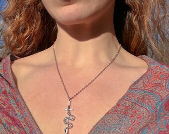 Silver Serpent Sword Necklace