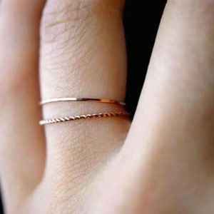 Thin gold stacking rings, hammered stacking ring, twisted stacking ring, 14k plated stacking rings, delicate stacking rings
