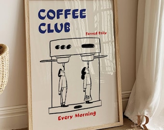 Coffee Club Espresso Machine Print, Retro Kitchen Art (Digital Download)