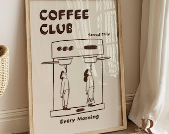 Coffee Club Retro Kitchen Print, Coffee Lover Wall Art (Digital Download)