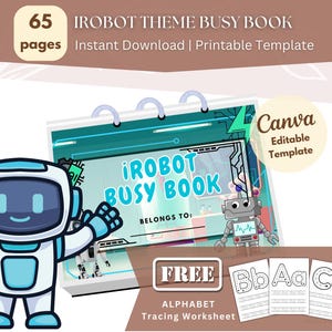 Robot Theme Busy Book: Toddler Learning Activities (Canva Edit, Digital Download)