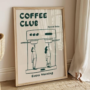 Coffee Club Print, Retro Kitchen Illustration (Digital Download)