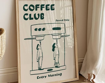 Coffee Club Print, Retro Kitchen Illustration (Digital Download)