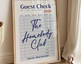 Homebody Club Print | Guest Check Wall Art | Minimalist Typography Poster (Digital Download)
