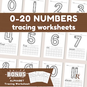 0-20 Number Tracing Worksheets, PreK Worksheets, Learning Numbers, Kids Tracing, Handwriting Practice, Kindergarten Printable Worksheet