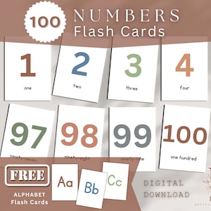 Flash-kaarten met 1-100 cijfers, tellen tot 100, flitskaarten voor kleuters tellen, montessori-flitskaarten, montessori-peuter, gratis alfabet-flashkaarten