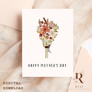 Carte imprimable Happy Mother's Day, Carte numérique pour la fête des mères, Carte de voeux, Carte florale, Carte d'amour, Carte vierge imprimable, Carte pliable