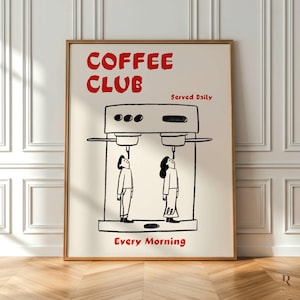 Retro Coffee Club Print, Funny Kitchen Wall Art (Digital Download)