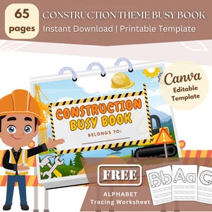 Construction Busy Book: Toddler Learning Binder, Canva Editable (Digital Download)