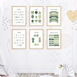 Set of 6 Green Educational Wall Art, Classroom Posters, Homeschool ...