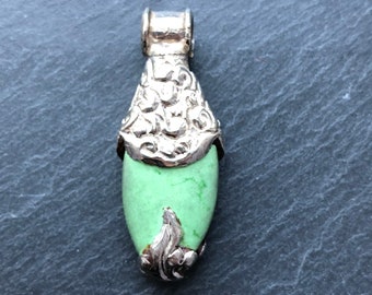 Green Turquoise Pendant with Silver, Pema Arts Pendant, Green and Silver Pendant, Jewelrymaking Supply, Beading Supplies, Turquoise Pendant