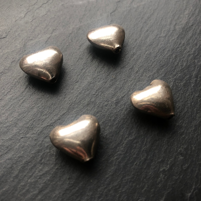 4 Hill Tribe Hearts Beading Supplies Silver Heart Beads Silver Heart Beads Hilltribe Heart Beads Jewelrymaking Supply