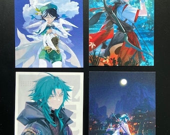 Genshin Impact Art Print - Anemo Boys - Anime Game Postcard Size - Gamer Room Desk Decor