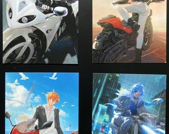 Genshin Impact Art Print - Bikers - Anime Game Postcard - Gamer Room Desk Decor