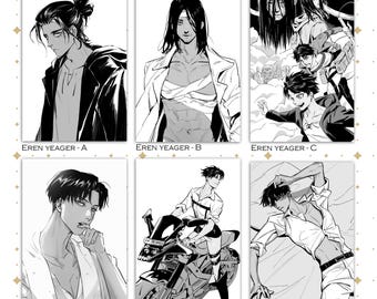 Attack on Titan Art Print - EREN & LEVI - Anime Manga Postcard - Dark Fantasy Room Decor