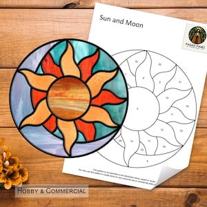 Sun and Moon Stained Glass Pattern, Stained Glass Pattern, Digital Download, DIY Stained Glass, PDF, PNG, Pattern, Suncatcher, Sun, Moon