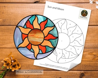 Sun and Moon Stained Glass Pattern, Stained Glass Pattern, Digital Download, DIY Stained Glass, PDF, PNG, Pattern, Suncatcher, Sun, Moon