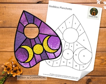 Goddess Planchette Stained Glass Pattern, Suncatcher, DIY Stained Glass Patterns, Digital Download, PDF, PNG, Pattern, Moon, Planchette
