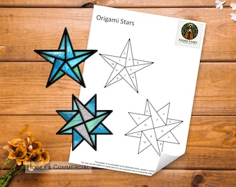 Origami Stars Stained Glass Pattern, Christmas Star, Suncatcher, DIY Stained Glass Patterns, Digital Download, PDF, PNG