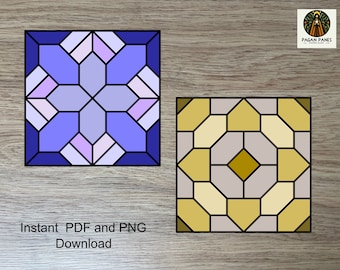 Geometric Tiles, Stained Glass Pattern, Suncatcher, DIY Stained Glass Patterns, Digital Download, PDF, PNG, Pattern, Geometric, Beginner