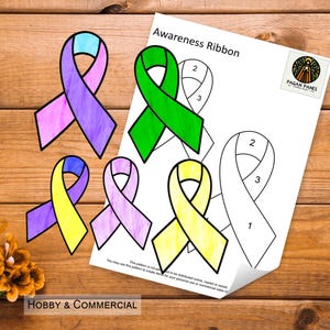 Awareness Ribbon Multi-sized Stained Glass Pattern, Suncatcher, DIY Stained Glass Patterns, Digital Download, PDF, PNG, Pattern