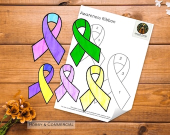 Awareness Ribbon Multi-sized Stained Glass Pattern, Suncatcher, DIY Stained Glass Patterns, Digital Download, PDF, PNG, Pattern